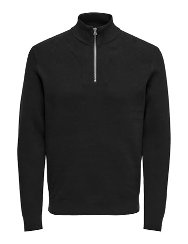 ONLY & SONS Onsphil Reg 12 Punto con Media Cremallera Suéter, Negro, L