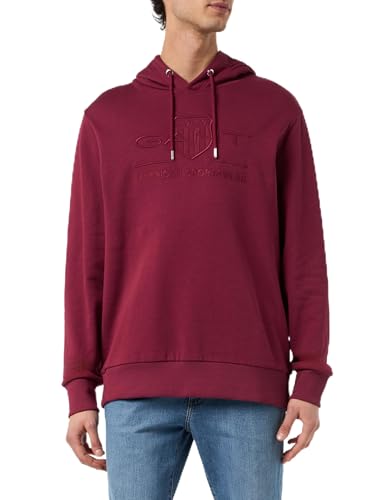 GANT Reg Tonal Shield-Sudadera con Capucha, Vino Rico, XXXL para Hombr