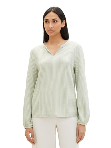 TOM TAILOR 1040546 Camiseta de Manga Larga, 34914 – Desert Green White