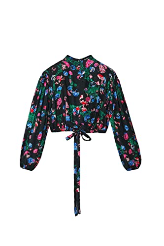 Desigual Blusa de Manga Larga Camiseta, Negro, XL para Mujer