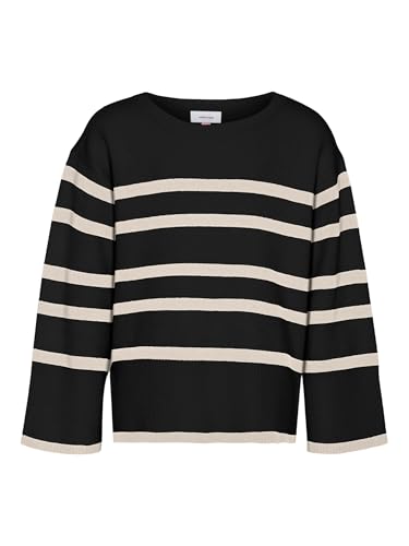 VERO MODA Vmsaba LS O-Neck Jersey Ga Girl Noos Punto, Negro/Rayas: Abe