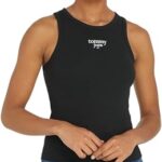 Tommy Jeans Camiseta de Tirantes Mujer Slim Logo Cuello Redondo, Negro