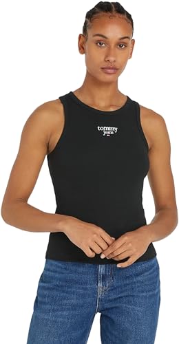 Tommy Jeans Camiseta de Tirantes Mujer Slim Logo Cuello Redondo, Negro