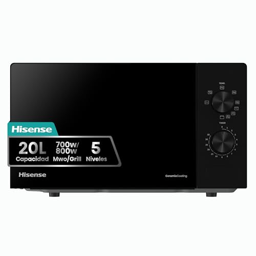Hisense H20MOBP1G – Microondas con Grill 20 L, 700 W de Potencia, 1000