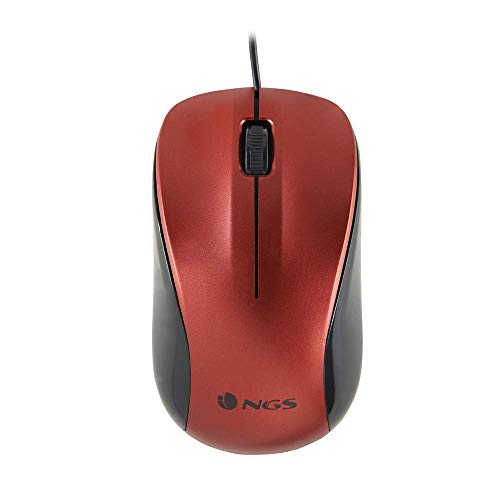 NGS Crew Red – Ratón Óptico 1200dpi con Cable USB, Ratón para Ordenado