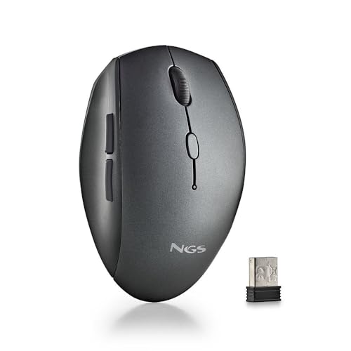 NGS Bee Black – Ratón Inalámbrico Ergonómico con Teclas Silenciosas, c