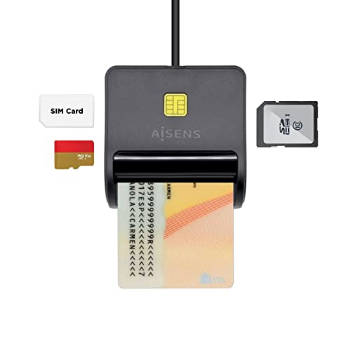 AISENS Lector de Tarjeta Inteligente DNI con Lector de Tarjetas SIM, S