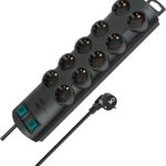 Regleta Primera-Line 10 tomas negro 2m H05VV-F 3G1,5 interruptor cada