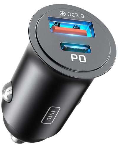 INIU Cargador Coche Carga Rápida, 60W Total [USB C 30W+USB A 30W] PD &