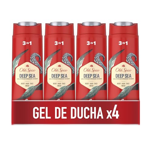 Old Spice Deep Sea Gel De Ducha Y Champú Para Hombres 4x400ml, Gel Par