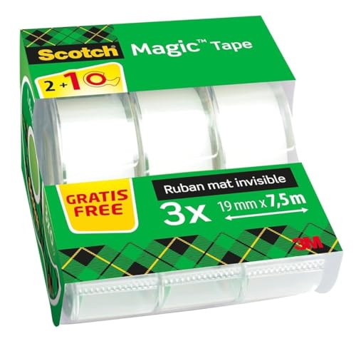 Scotch Magic Cinta Adhesiva Invisible – 2 Rollos de 19mm x 7,5m + 1 GR