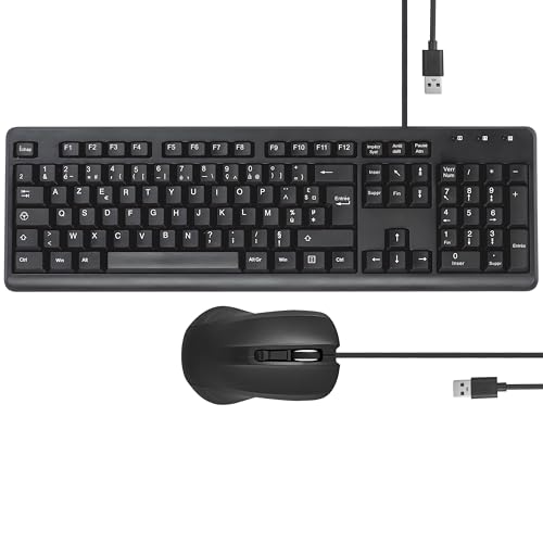 apm – Juego de Teclado y ratón con Cable AZERTY francés, 105 Teclas y
