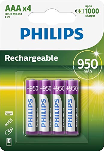 PHILIPS Pilas AAA – Pilas Recargables HR03 – NiMH 1.2V – 1000 Recargas