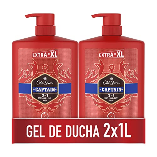 Old Spice Captain Gel De Ducha Y Champú Para Hombres 2x1000ml, Gel Par