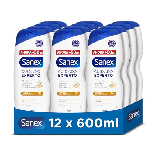 Sanex Cuidado Experto Natural Gel de Ducha, Pack 12 Uds x 600ml, Gel d