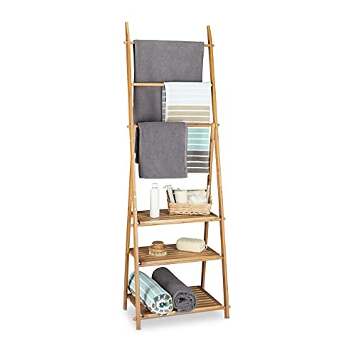 Relaxdays Toallero bambú Plegable, pequeño ropero, 3 estantes, 3 Barra