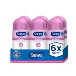 Sanex Dermo Invisible Desodorante Roll-On, Pack 6 Uds x 50 ml, Antitra