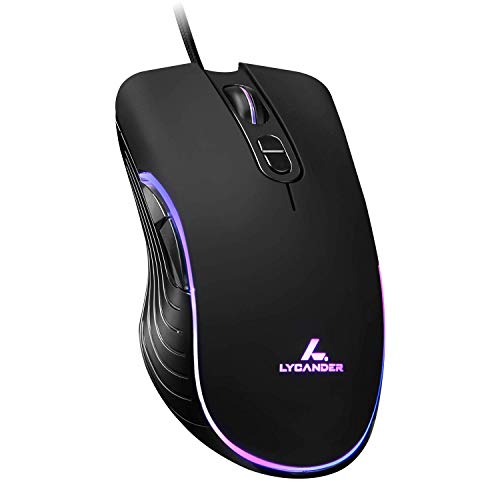 LYCANDER Ratón óptico con cable USB (1.5m), DPI ajustable hasta 6400,