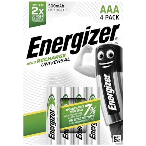 Energizer – Recargables, Pack de 4 pilas AAA 500 mAh, precargada, para