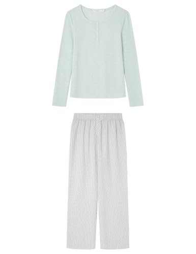Women’secret Long Pyjama Daily Stripes Pijamas, Verde, XS para Mujer