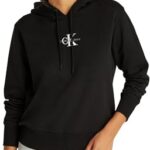 Calvin Klein Hoodie Mujer Monologo con Capucha, Negro (CK Black), XL