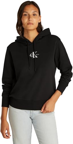 Calvin Klein Hoodie Mujer Monologo con Capucha, Negro (CK Black), XL
