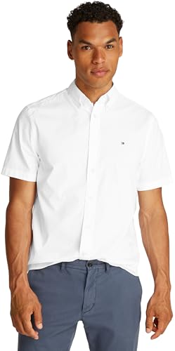 Tommy Hilfiger Camisa Hombre Flex Poplin Solid Manga Corta, Blanco (Op