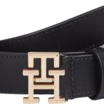Tommy Hilfiger Cinturón Mujer Logo 2,5 cm Cinturón de piel, Negro (Bla
