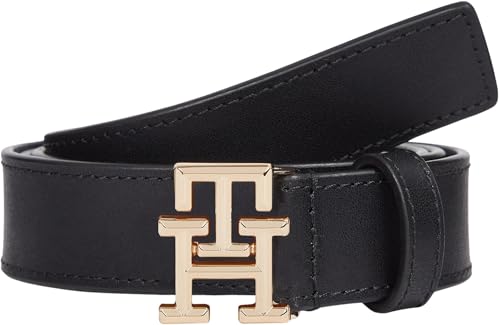 Tommy Hilfiger Cinturón Mujer Logo 2,5 cm Cinturón de piel, Negro (Bla