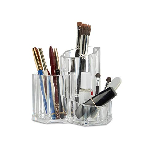 Relaxdays Organizador Maquillaje para brochas, Fibra acrílica, Transpa