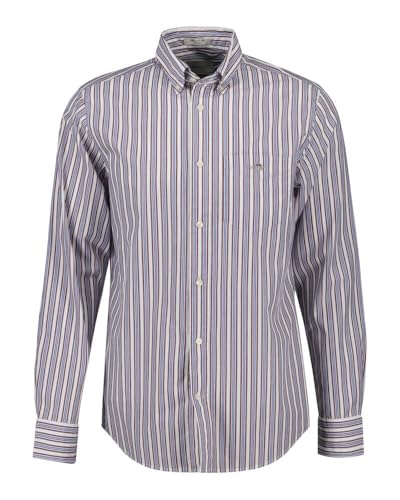GANT Reg Poplin Stripe-Camiseta Camisa, Rojo Vino, S Hombres