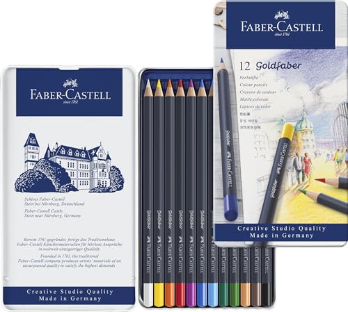 Faber-Castell 114712 – Estuche de metal con 12 ecolápices Goldfaber, c