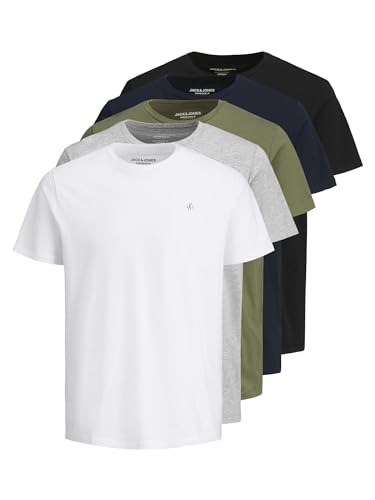 Jack & Jones Male 5er-Pack Logo T-Shirt Camiseta, Blanco, L para Hombr