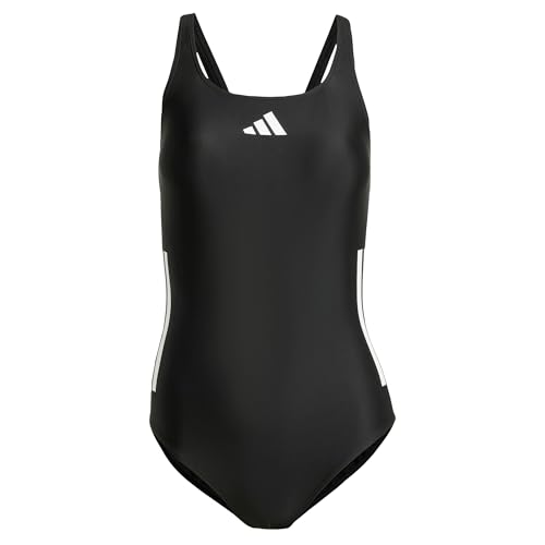 adidas Mujer 3 Stripes C-Back Swimsuit, Black/White, 30
