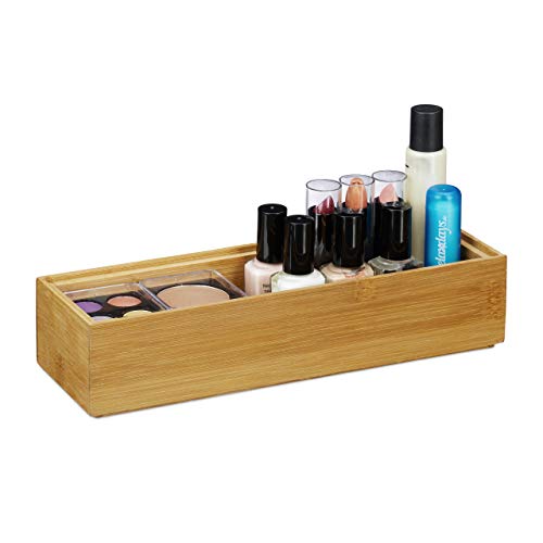 Relaxdays Caja de almacenaje de bambú, Apilable, Diseño natural, 5 x 2